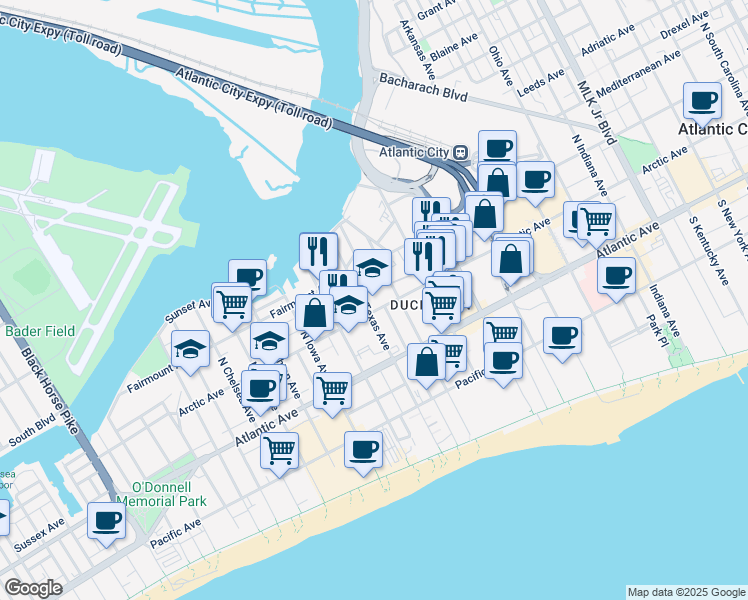 map of restaurants, bars, coffee shops, grocery stores, and more near 2523 Arctic Avenue in Atlantic City