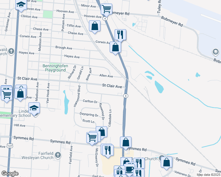 map of restaurants, bars, coffee shops, grocery stores, and more near 1162 Saint Clair Avenue in Hamilton