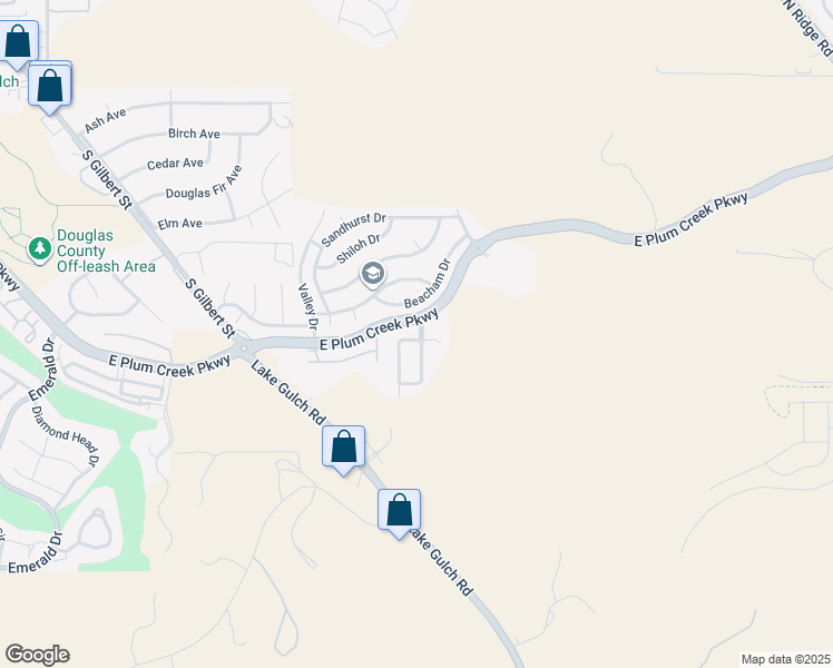 map of restaurants, bars, coffee shops, grocery stores, and more near 1331 Willow Oak Road in Castle Rock