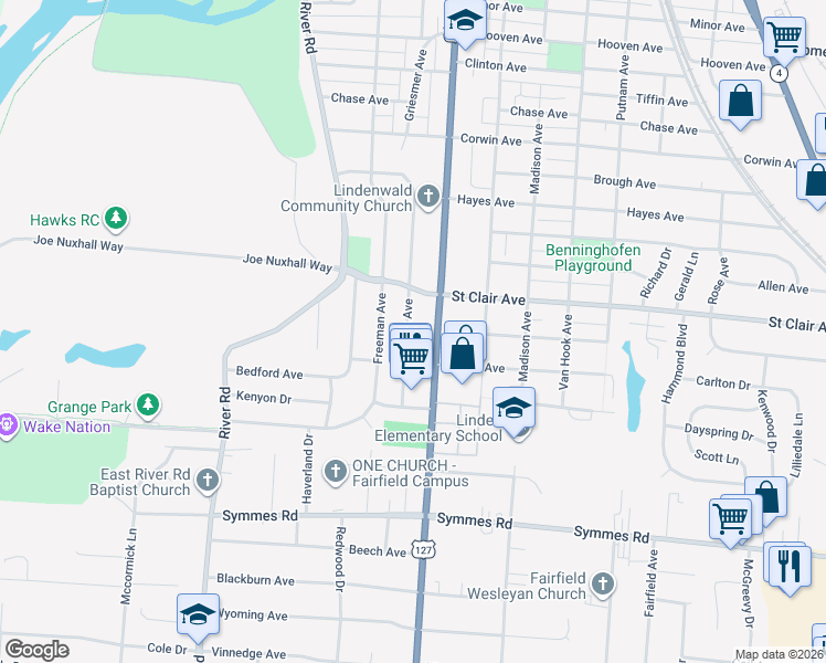 map of restaurants, bars, coffee shops, grocery stores, and more near 3886 Arlington Avenue in Hamilton