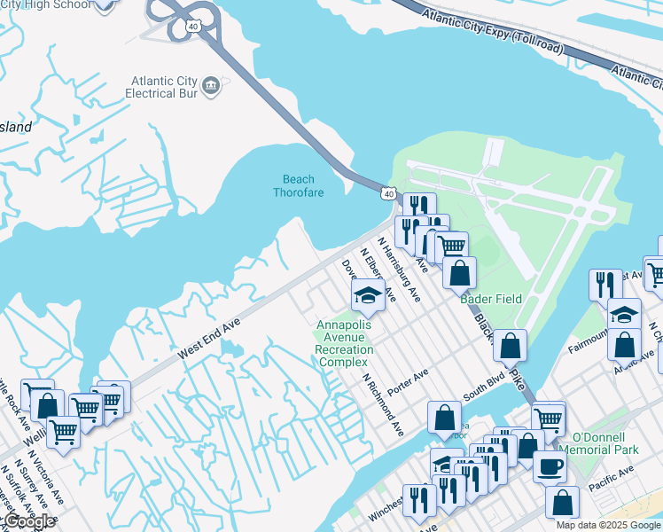 map of restaurants, bars, coffee shops, grocery stores, and more near 676 Carolyn Terrace in Atlantic City