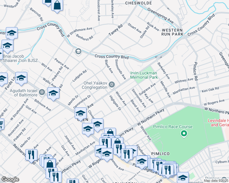 map of restaurants, bars, coffee shops, grocery stores, and more near 3201 Glen Avenue in Baltimore