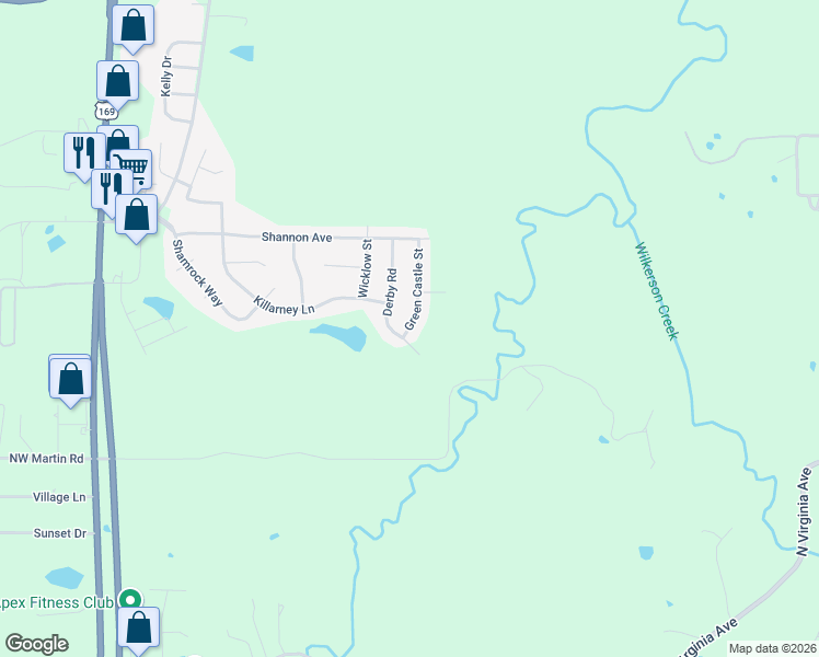 map of restaurants, bars, coffee shops, grocery stores, and more near 14602 Green Castle Street in Smithville