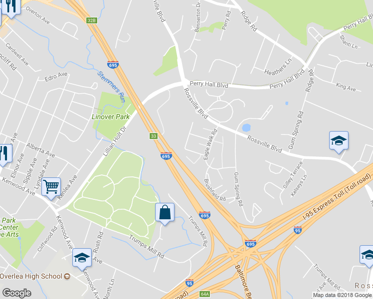 map of restaurants, bars, coffee shops, grocery stores, and more near 20 Leatherwood Place in Rosedale