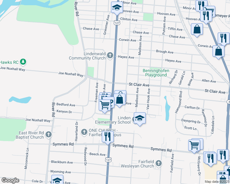 map of restaurants, bars, coffee shops, grocery stores, and more near 3880 Pleasant Avenue in Hamilton