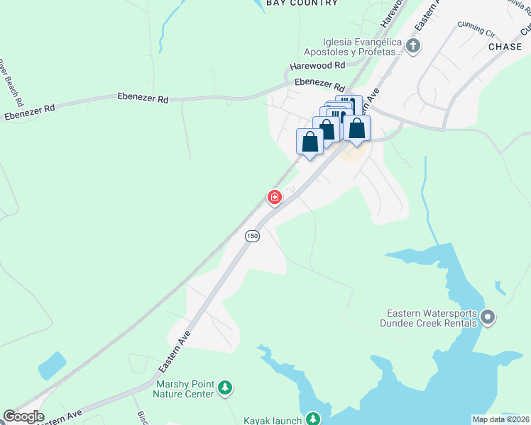 map of restaurants, bars, coffee shops, grocery stores, and more near 12406 Eastern Avenue in Middle River