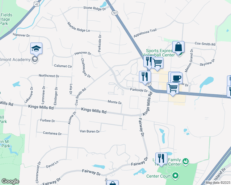 map of restaurants, bars, coffee shops, grocery stores, and more near 431 Lockhaven Court in Mason