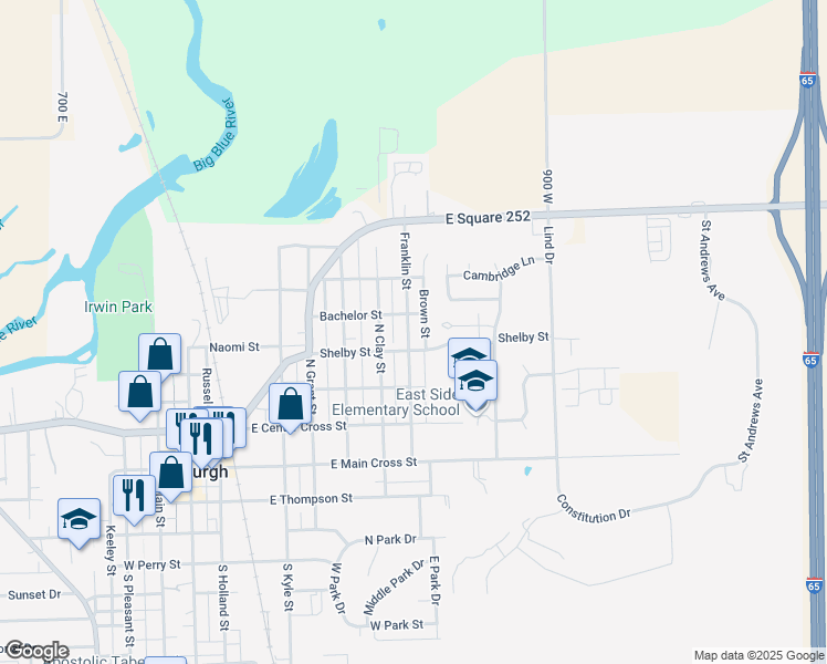 map of restaurants, bars, coffee shops, grocery stores, and more near 407 Franklin Street in Edinburgh