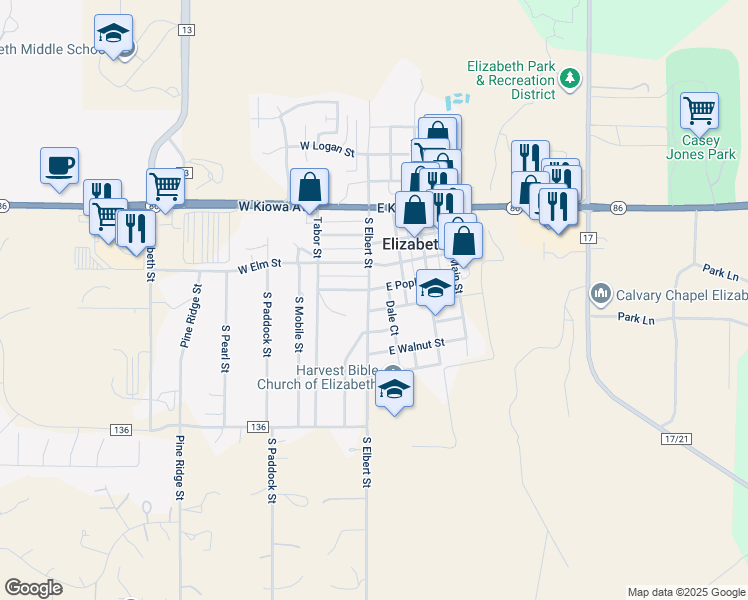 map of restaurants, bars, coffee shops, grocery stores, and more near 451 Pine Ridge Street in Elizabeth