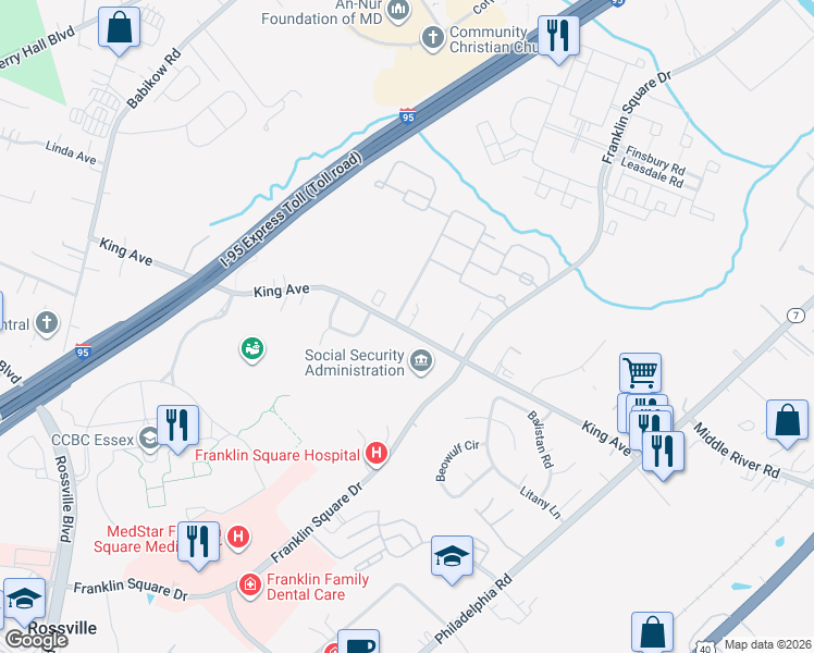 map of restaurants, bars, coffee shops, grocery stores, and more near 523 Messick Manor Drive in Rosedale