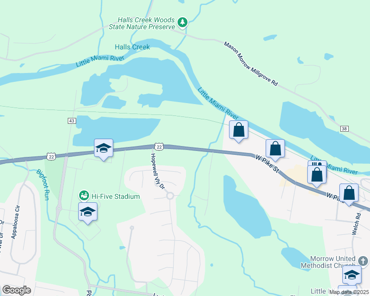 map of restaurants, bars, coffee shops, grocery stores, and more near 3377 U.S. 22 in Morrow