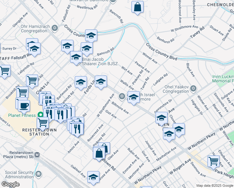 map of restaurants, bars, coffee shops, grocery stores, and more near 6210 Maryland 129 in Baltimore