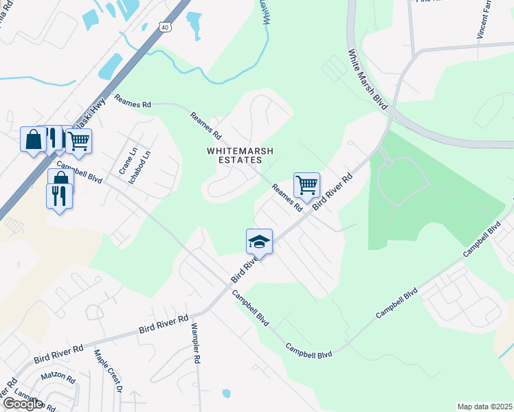 map of restaurants, bars, coffee shops, grocery stores, and more near 10100 Clairview Parkway in Baltimore