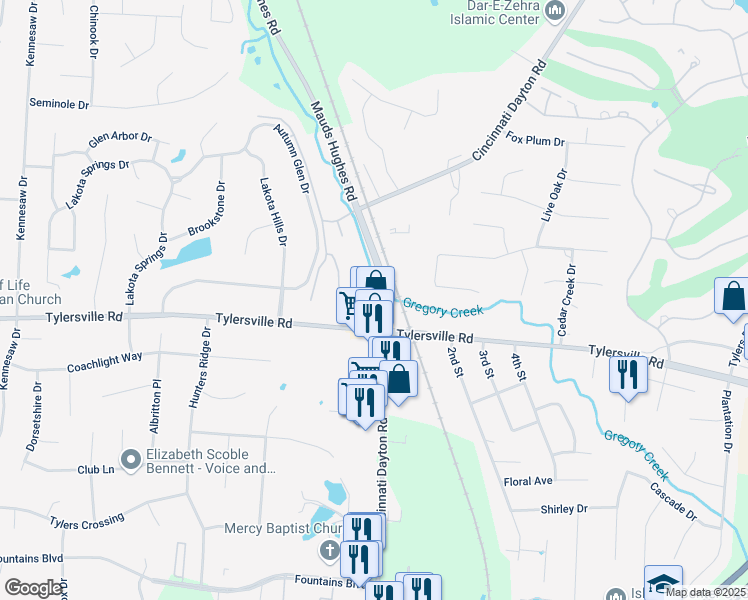 map of restaurants, bars, coffee shops, grocery stores, and more near 7773 Cincinnati Dayton Road in Butler County
