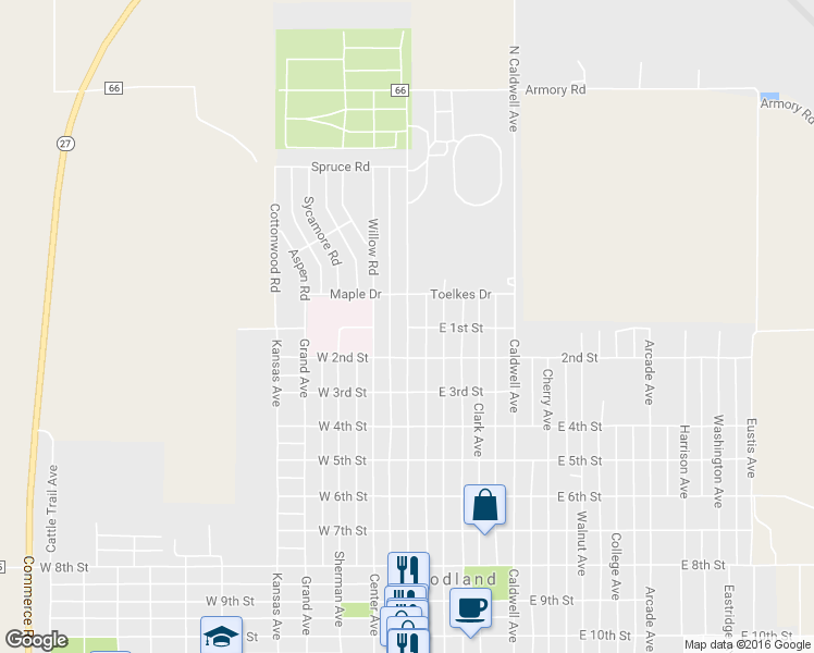 map of restaurants, bars, coffee shops, grocery stores, and more near 102 North Main Avenue in Goodland