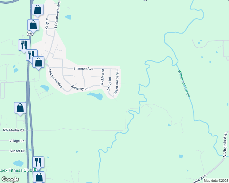 map of restaurants, bars, coffee shops, grocery stores, and more near 14602 Green Castle Street in Smithville