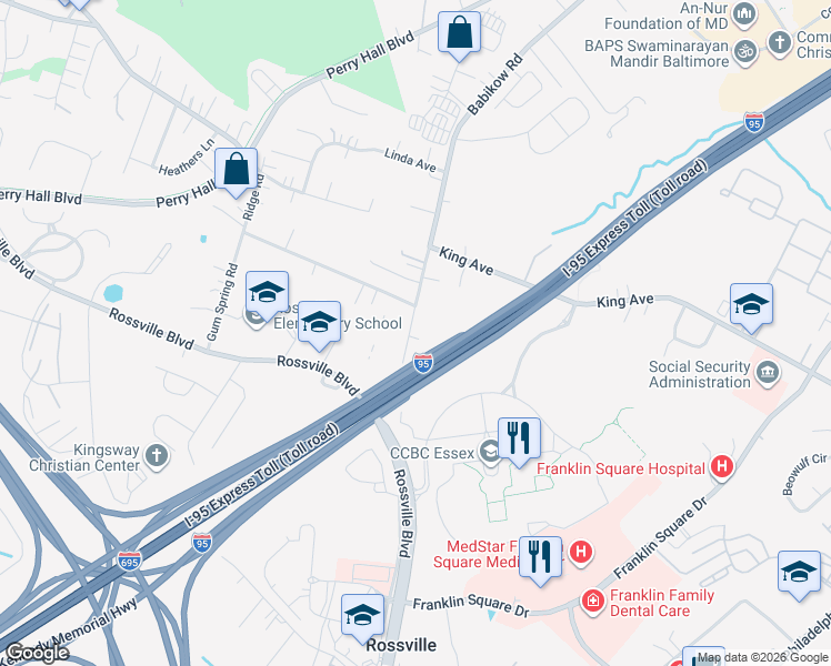 map of restaurants, bars, coffee shops, grocery stores, and more near 4926 Ridge Road in Rosedale
