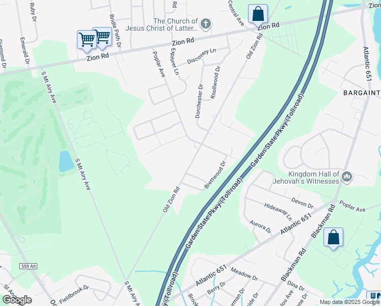 map of restaurants, bars, coffee shops, grocery stores, and more near 1305 Old Zion Road in Egg Harbor Township