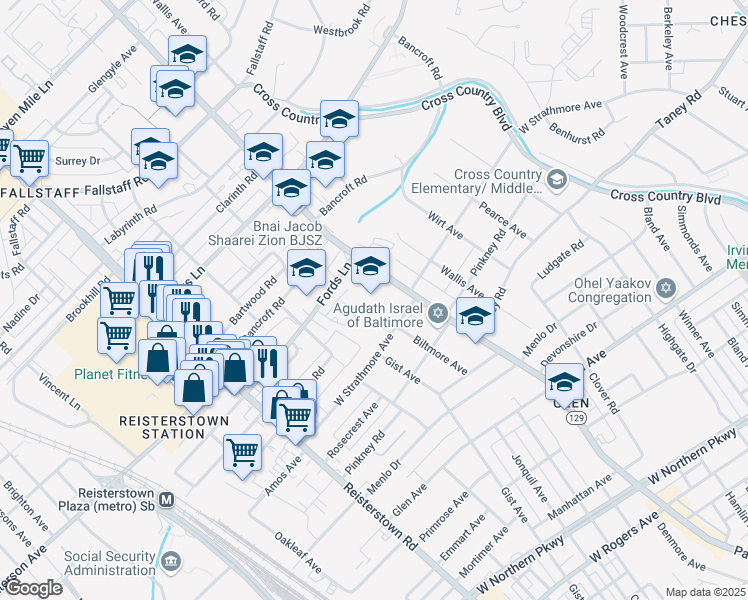 map of restaurants, bars, coffee shops, grocery stores, and more near 6300 Park Heights Avenue in Baltimore