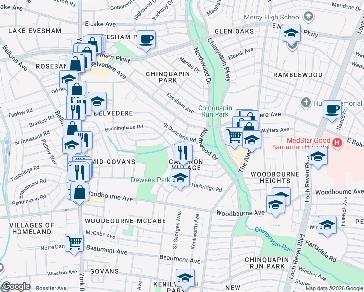 map of restaurants, bars, coffee shops, grocery stores, and more near 5638 Midwood Avenue in Baltimore