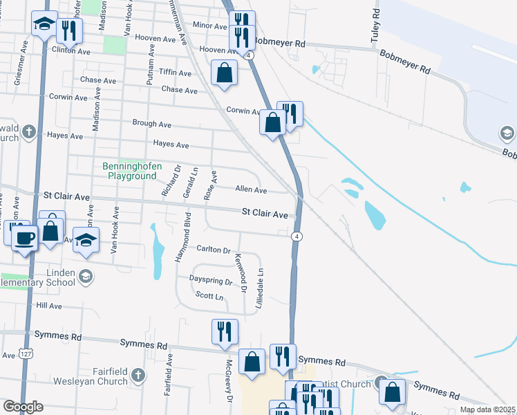 map of restaurants, bars, coffee shops, grocery stores, and more near 1162 Saint Clair Avenue in Hamilton