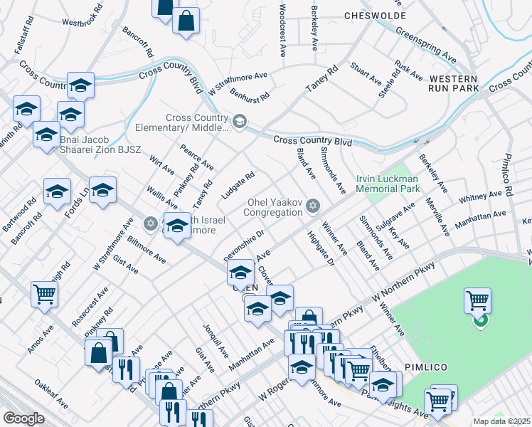 map of restaurants, bars, coffee shops, grocery stores, and more near 3313 Menlo Drive in Baltimore