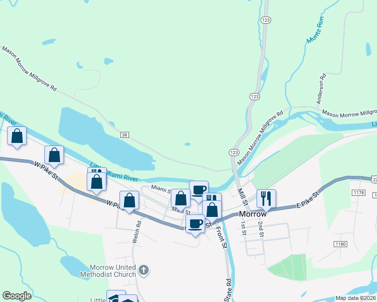 map of restaurants, bars, coffee shops, grocery stores, and more near 3522-3928 Mason Morrow Millgrove Road in Morrow