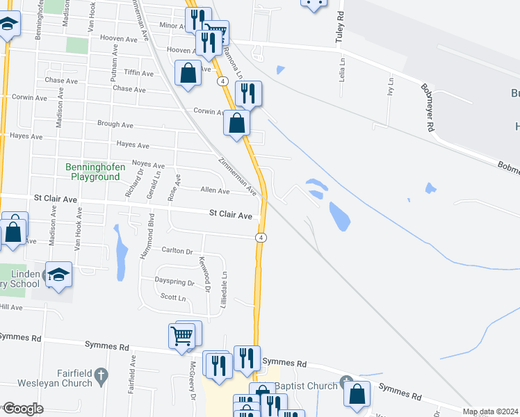 map of restaurants, bars, coffee shops, grocery stores, and more near in Hamilton