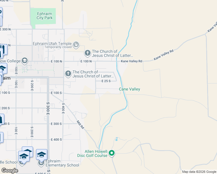 map of restaurants, bars, coffee shops, grocery stores, and more near 681 East 70 South in Ephraim