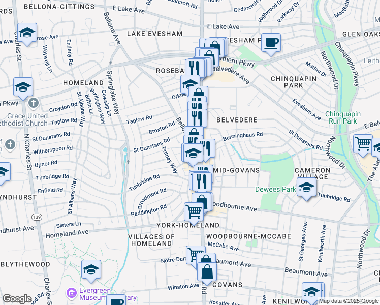 map of restaurants, bars, coffee shops, grocery stores, and more near 413 Lyman Avenue in Baltimore