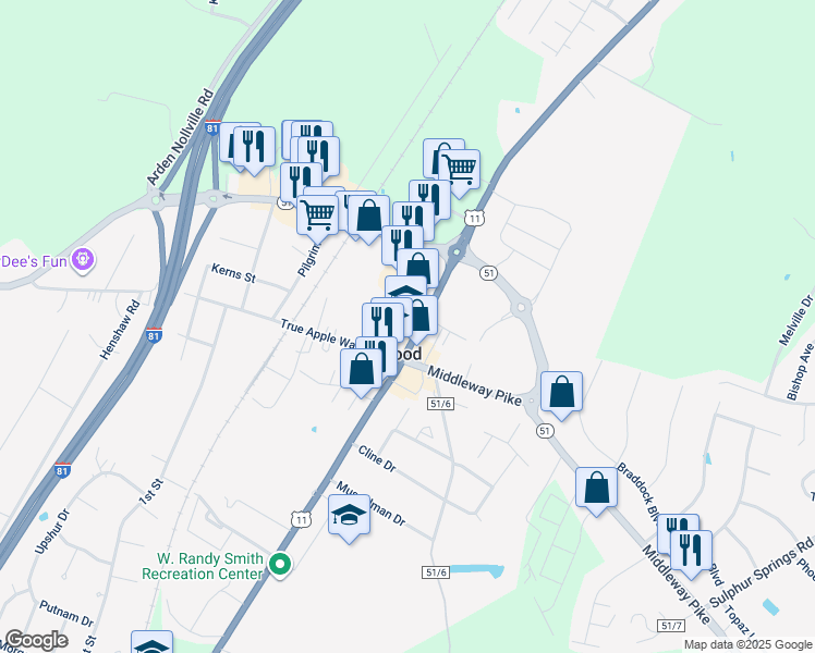 map of restaurants, bars, coffee shops, grocery stores, and more near 7864 Winchester Avenue in Inwood