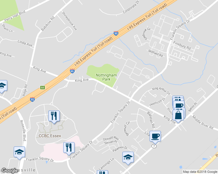map of restaurants, bars, coffee shops, grocery stores, and more near King Avenue in Rosedale
