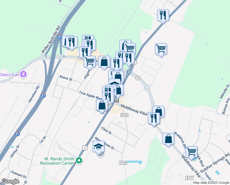 map of restaurants, bars, coffee shops, grocery stores, and more near 7864 Winchester Avenue in Inwood