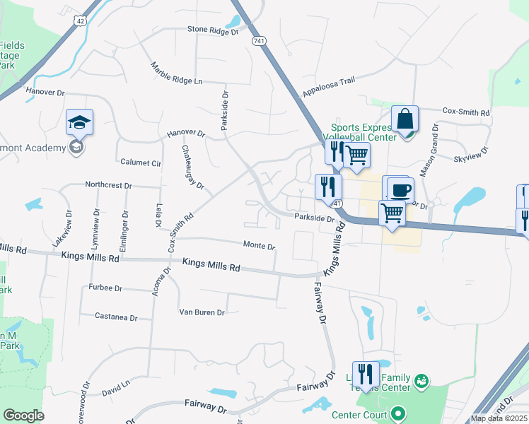 map of restaurants, bars, coffee shops, grocery stores, and more near 431 Lockhaven Court in Mason