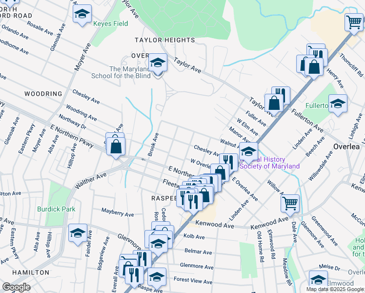 map of restaurants, bars, coffee shops, grocery stores, and more near 3909 Chesley Avenue in Baltimore
