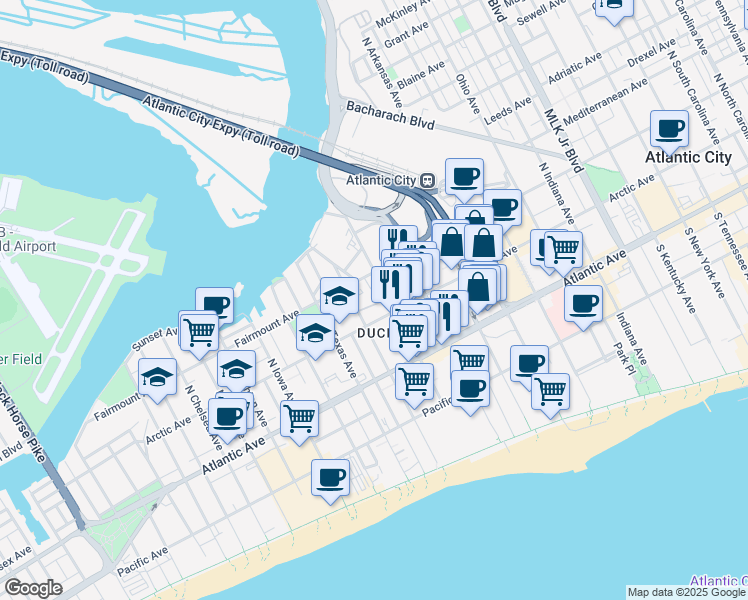map of restaurants, bars, coffee shops, grocery stores, and more near in Atlantic City