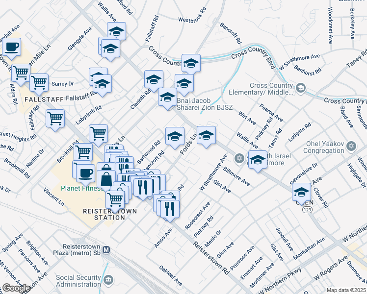 map of restaurants, bars, coffee shops, grocery stores, and more near 3632 Fords Lane in Baltimore