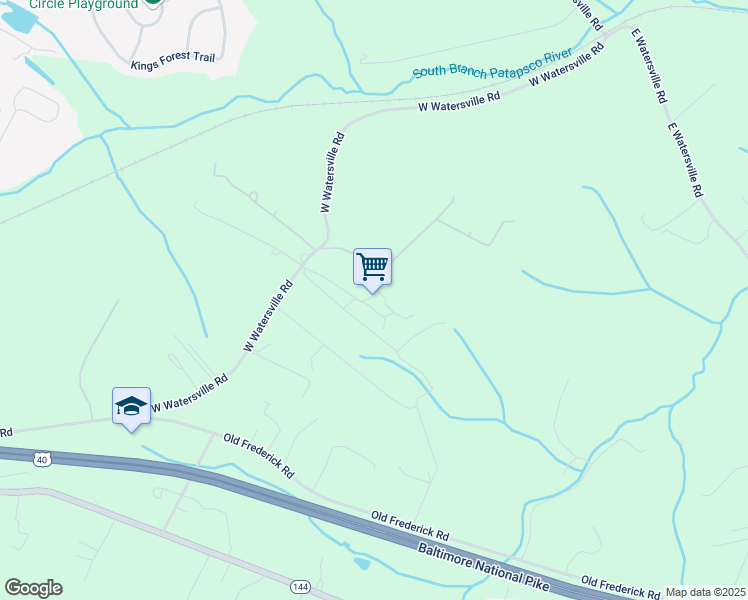 map of restaurants, bars, coffee shops, grocery stores, and more near 661 West Watersville Road in Mount Airy