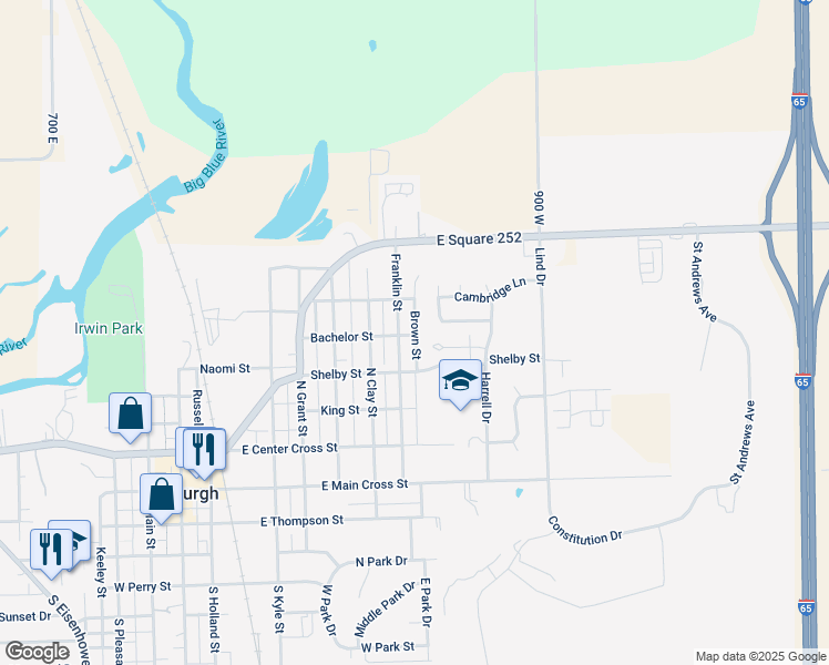 map of restaurants, bars, coffee shops, grocery stores, and more near 407 Franklin Street in Edinburgh