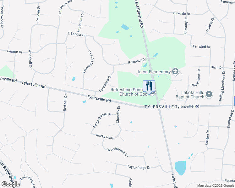 map of restaurants, bars, coffee shops, grocery stores, and more near 5918 Tylersville Road in Butler County