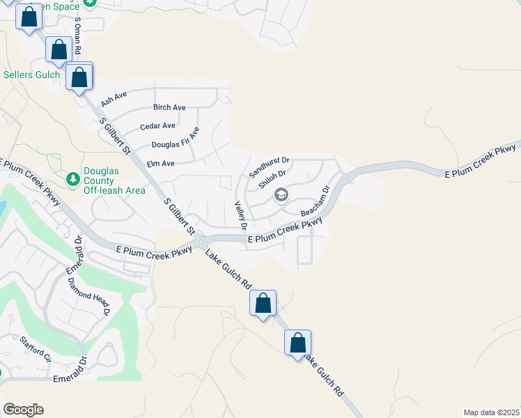 map of restaurants, bars, coffee shops, grocery stores, and more near 1996 Vineyard Drive in Castle Rock