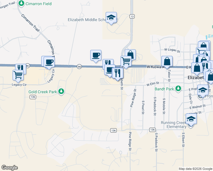 map of restaurants, bars, coffee shops, grocery stores, and more near in Elizabeth