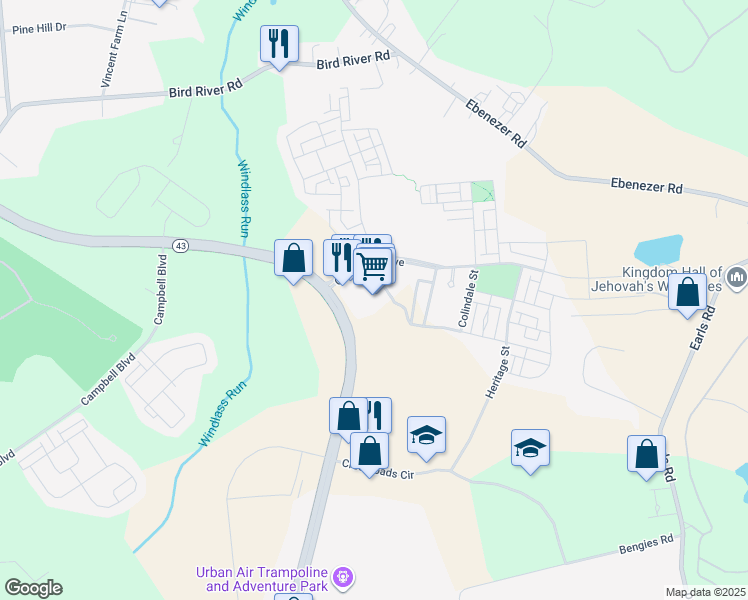 map of restaurants, bars, coffee shops, grocery stores, and more near 750 Concourse Circle in Middle River