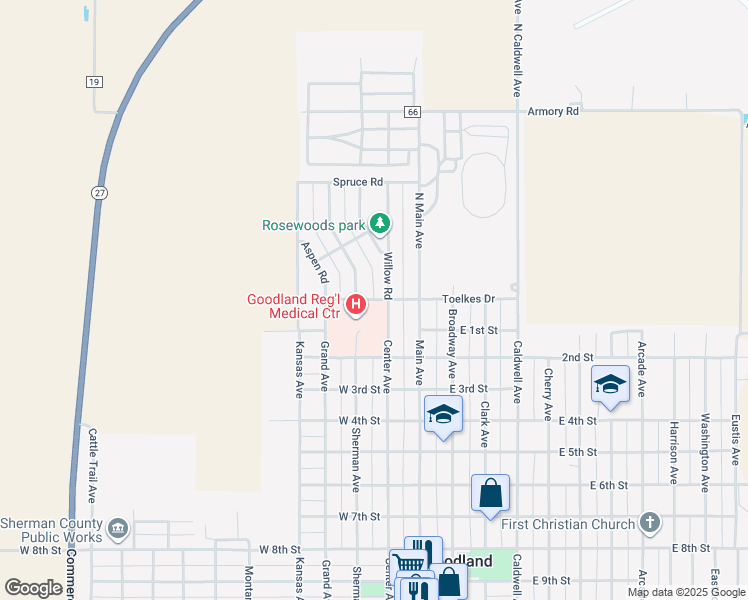 map of restaurants, bars, coffee shops, grocery stores, and more near Maple Drive in Goodland