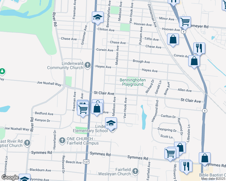 map of restaurants, bars, coffee shops, grocery stores, and more near 799 Allen Avenue in Hamilton