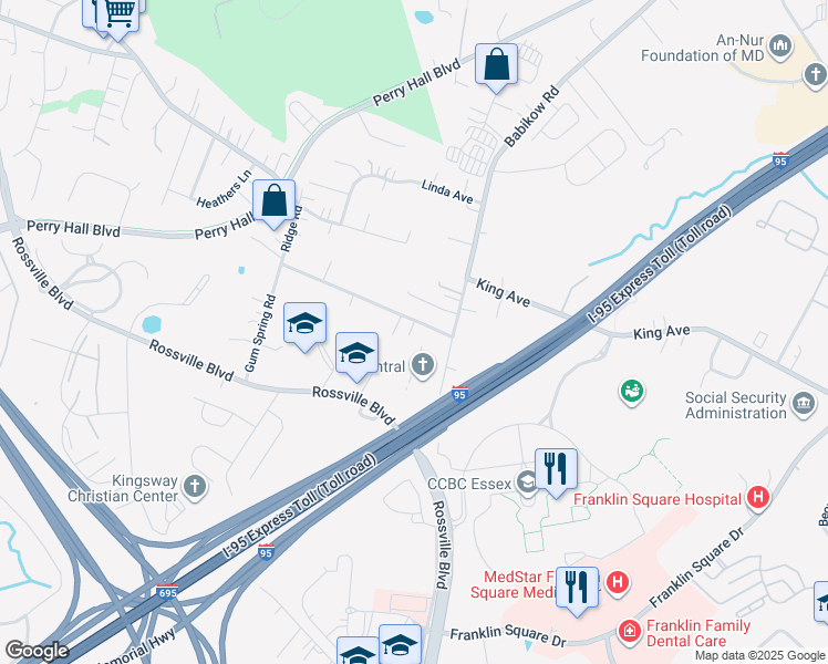map of restaurants, bars, coffee shops, grocery stores, and more near 4909 Ridge Road in Rosedale