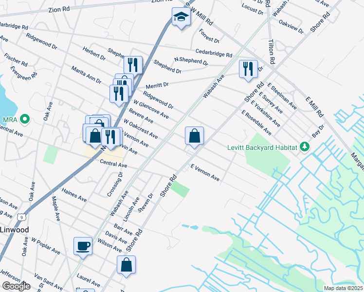 map of restaurants, bars, coffee shops, grocery stores, and more near 114 Revere Avenue in Northfield