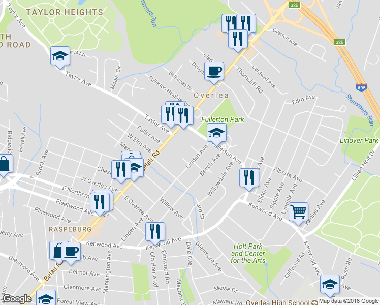 map of restaurants, bars, coffee shops, grocery stores, and more near 4213 Hazel Avenue in Baltimore