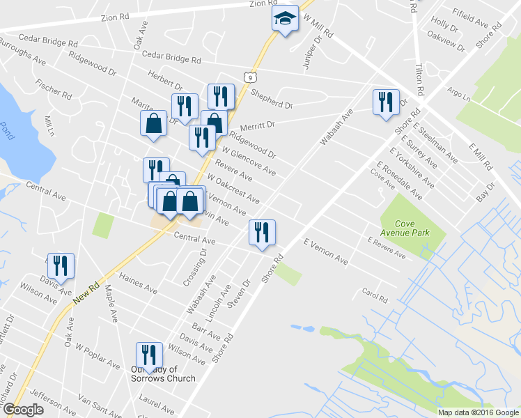 map of restaurants, bars, coffee shops, grocery stores, and more near 2799 Wabash Avenue in Northfield