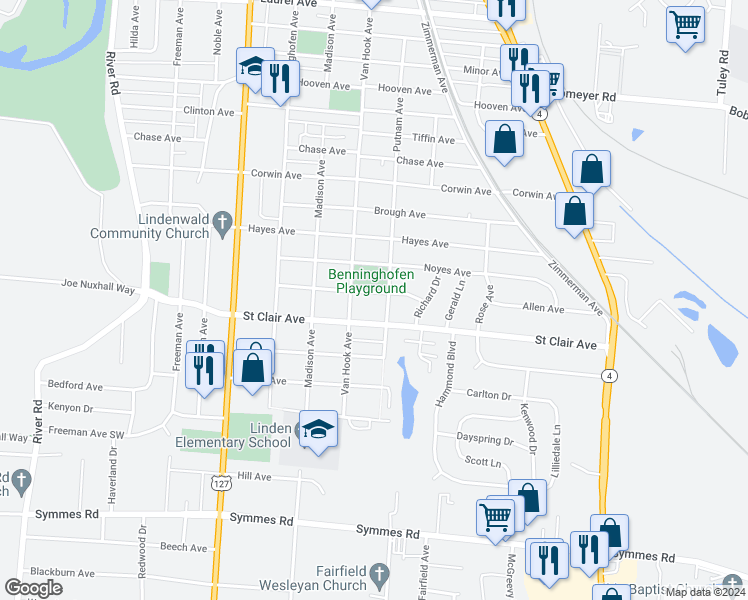 map of restaurants, bars, coffee shops, grocery stores, and more near 925 Allen Avenue in Hamilton